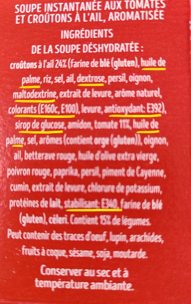 liste ingrédients soupe instantanée